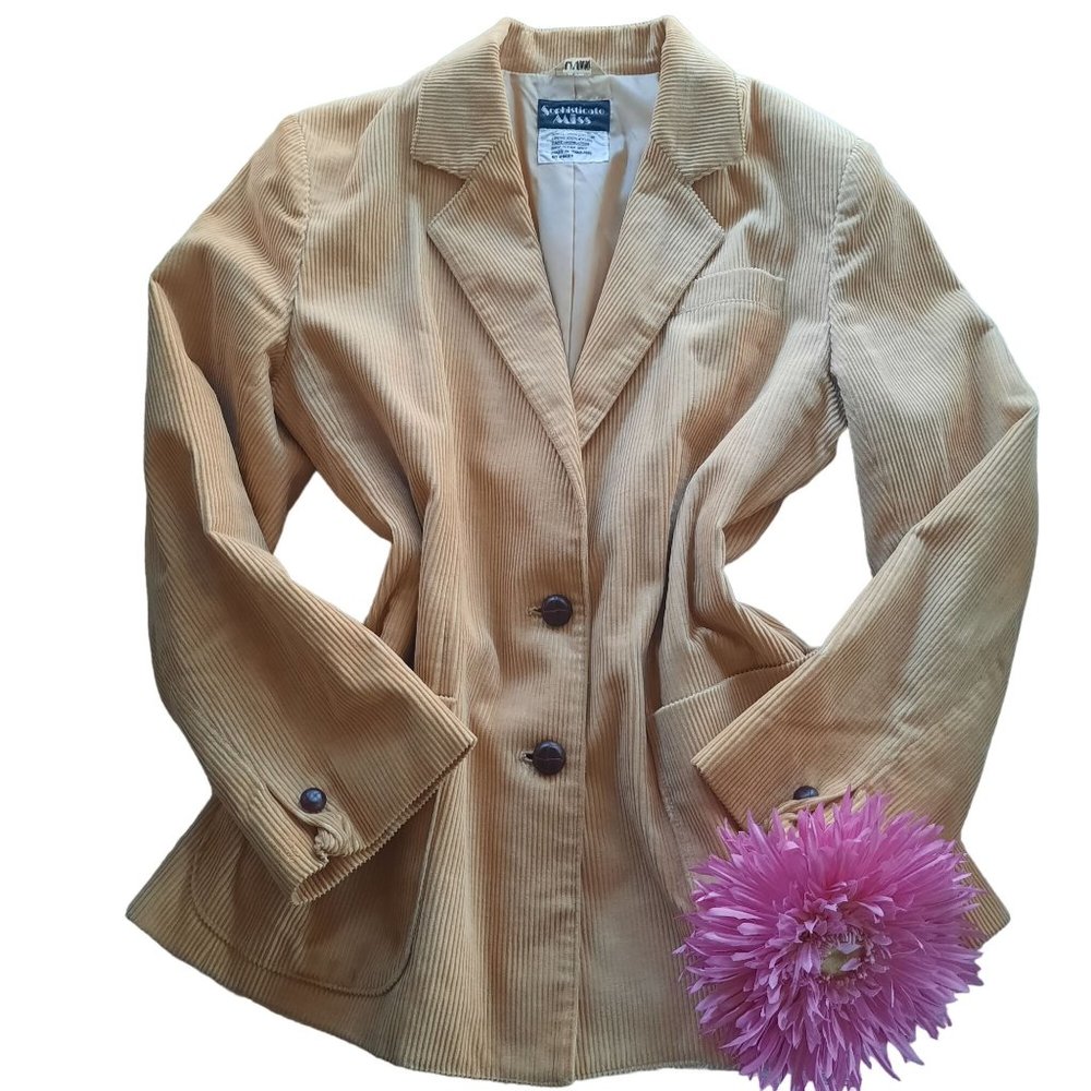 Sophisticate Miss Vintage Corduroy Camel Blazer Jacket